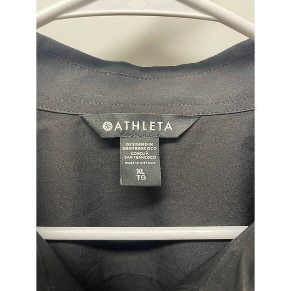 Athleta Cropped Stretch Tech Top Long sleeve button front black size XL - Picture 2 of 6
